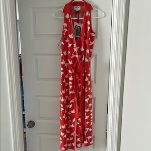 Target X Diane Von Furstenberg Orange and White Sleeveless Wrap Dress